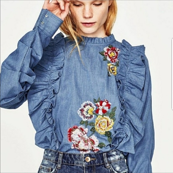 denim embroidered top